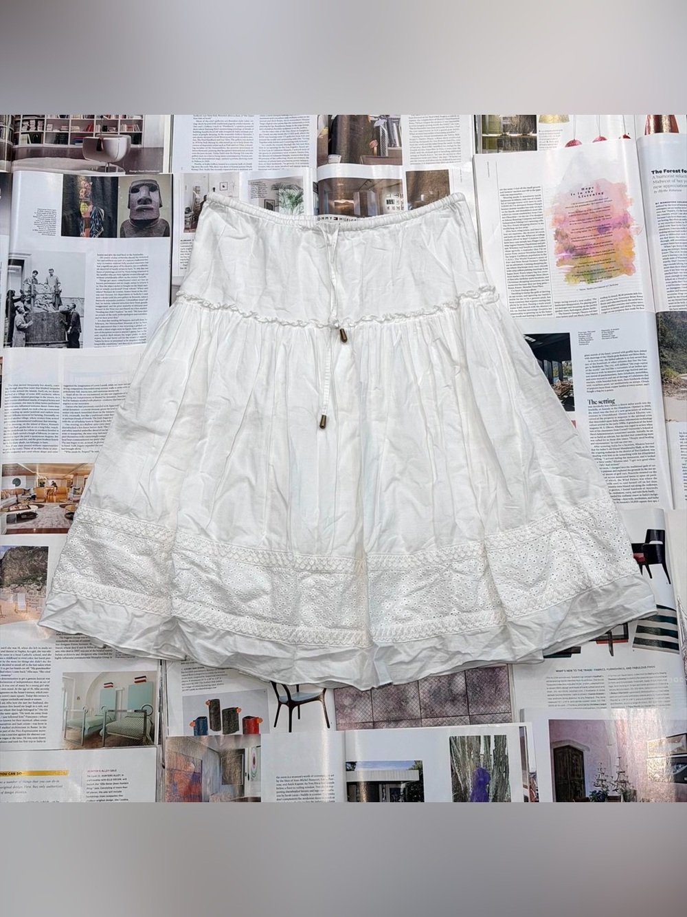 Tommy Hilfiger low-rise white eyelet tiered midi skirt size US 0